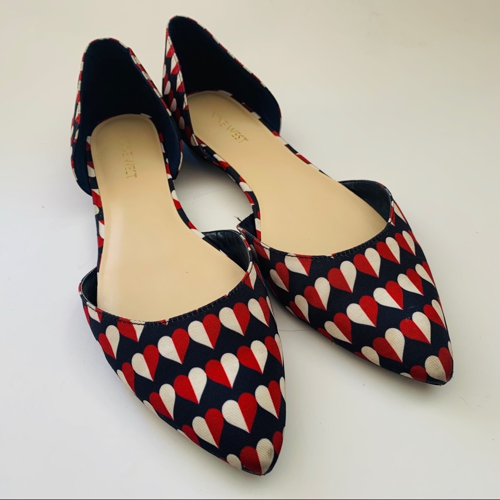 Nine West Starship Flats Hearts D’Orsay Navy Red